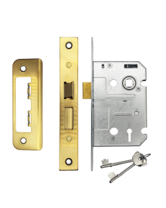 IRONZONE Contract 3 Lever Sash Lock 64mm with 45mm Backset Reversable Latch Satin Brass