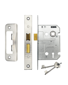IRONZONE Contract 3 Lever Sash Lock 64mm with 45mm Backset Reversable Latch Satin Nickel