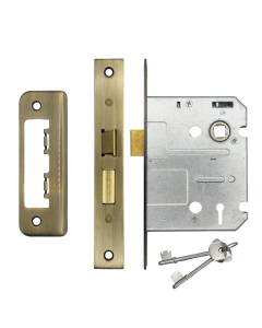 IRONZONE Contract 3 Lever Sash Lock 76mm with 57mm Backset Reversable Latch Antique Brass