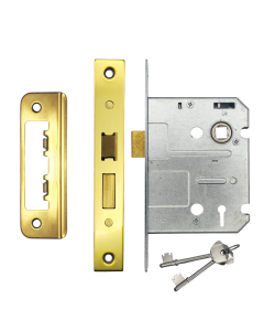 IRONZONE Contract 3 Lever Sash Lock 76mm with 57mm Backset Reversable Latch Polished Brass
