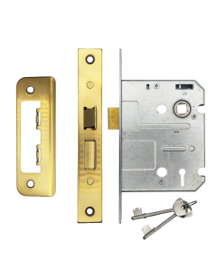 IRONZONE Contract 3 Lever Sash Lock 76mm with 57mm Backset Reversable Latch Satin Brass