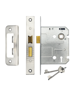 IRONZONE Contract 3 Lever Sash Lock 76mm with 57mm Backset Reversable Latch Satin Nickel