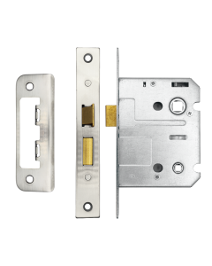 IRONZONE Contract Bathroom Sash Lock 76mm with 57mm Backset Reversable Latch Satin Nickel
