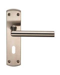 Eurospec CSLP1162P/SSS Steelworx Mitred Csl Lever On Backplate - Lock 57mm C/C (172 X 44mm) - Satin Satin Stainless Steel