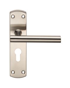 Eurospec CSLP1164E/SSS Steelworx Mitred - T Csl Lever On Backplate - Lock Euro Profile 47.5mm C/C (172 X 44mm) - Satin Satin Stainless Steel