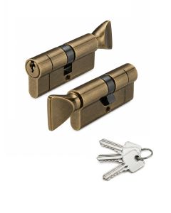 IRONZONE Architectural Euro Profile Cylinder 60mm 30/30 Double Master Keyed Antique Brass