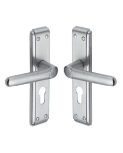 Heritage Brass DEC3048-SC Door Handle for Euro Profile Plate Deco Design Satin Chrome finish