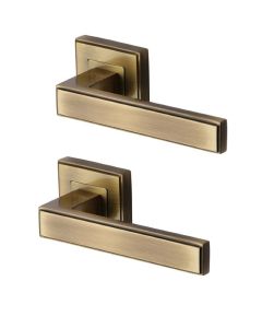Heritage Brass DEC5430-AT Door Handle Lever Latch on Square Rose Linear SQ Design Antique finish