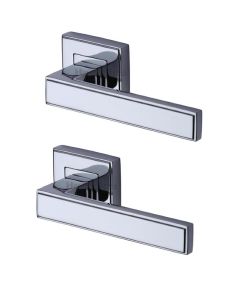 Heritage Brass DEC5430-PC Door Handle Lever Latch on Square Rose Linear SQ Design Polished Chrome finish