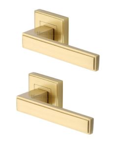 Heritage Brass DEC5430-SB Door Handle Lever Latch on Square Rose Linear SQ Design Satin Brass finish