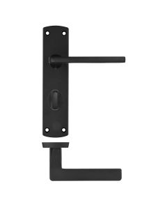IRONZONE Edge Door Handle On Bathroom Backplate- Matt Black