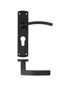IRONZONE Sleek Door Handle On Euro-profile Backplate- Matt Black