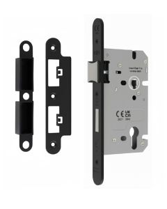 Din Euro Profiile Sashlock 60mm Backset 86mm Case - 72mm Centres - Radius Matt Black DLS7260EPMB/R Eurospec
