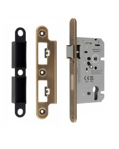 Din Euro Profiile Escape Sashlock 60mm Backset 86mm Case - 72mm Centres - Radius Antique Brass DLS7260ESCAB/R Eurospec