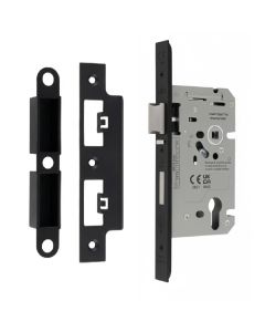 Din Euro Profiile Escape Sashlock 60mm Backset 86mm Case - 72mm Centres - Square Matt Black DLS7260ESCMB Eurospec