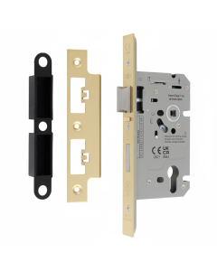 Din Euro Profiile Escape Sashlock 60mm Backset 86mm Case - 72mm Centres - Square Satin Brass DLS7260ESCSB Eurospec