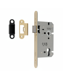Din Euro Profiile Nightlatch 60mm Backset 86mm Case - 72mm Centres - Radius Satin Brass DLS7260NLASB/R Eurospec