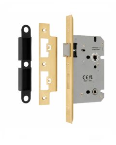 Din Bathroom Lock 60mm Backset 86mm Case - 5mm Follower - 78mm Centres - Square Satin Brass DLS7860WCSB Eurospec