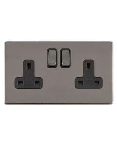 Eurolite Concealed 3mm 2 Gang 13Amp Dp Switched Socket - Black Nickel