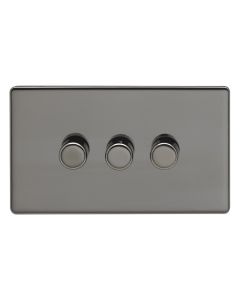Eurolite Ecbn3D400 3 Gang 400W Push On Off 2Way Dimmer Switch Concealed Black Nickel Plate Matching Knobs Black Trim