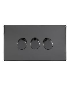 Eurolite Ecbn3Dled 3 Gang Led Push On Off 2Way Dimmer Switch Concealed Black Nickel Plate Matching Knobs Black Trim