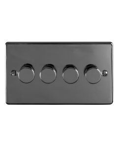 Eurolite Bn4Dled 4 Gang Led Push On Off 2Way Dimmer Round Edge Black Nickel Plate Matching Knobs