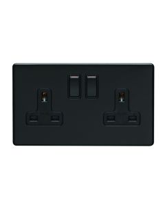 Eurolite Ecmb2Sob 2 Gang 13Amp Dp Switched Socket Flat Concealed Matt Black Plate Black Rockers