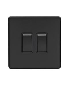 Eurolite Ecmb2Swb 2 Gang 10Amp 2Way Switch Flat Concealed Matt Black Plate Black Rockers