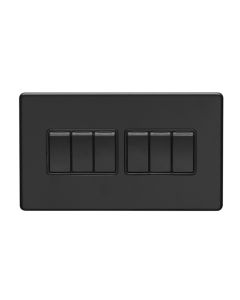 Eurolite Ecmb6Swb 6 Gang 10Amp 2Way Switch Flat Concealed Matt Black Plate Black Rockers