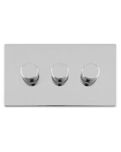 Eurolite Concealed 3mm 3 Gang Led Push On Off 2Way Dimmer - Polished Chrome