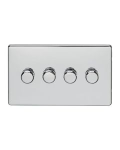 Eurolite Ecpc4Dledpcw 4 Gang Led Push On Off 2Way Dimmer Switch Concealed Polished Chrome Plate Matching Knobs White Trim