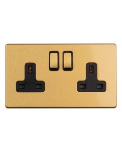Eurolite Concealed 3mm 2 Gang 13Amp Switched Socket - Satin Brass