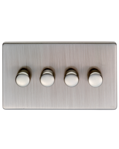 Eurolite Ecsn4Dledsnw 4 Gang Led Push On Off 2Way Dimmer Switch Concealed Satin Nickel Plate Matching Knobs White Trim