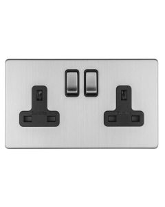 Eurolite Concealed 3mm 2 Gang 13Amp Dp Switched Socket - Stainless Steel