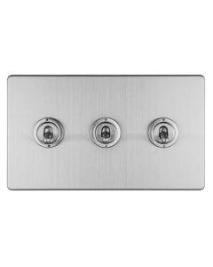 Eurolite Concealed 3mm 3 Gang 10Amp 2Way Toggle Switch Satin Stainless Plate - Stainless Steel