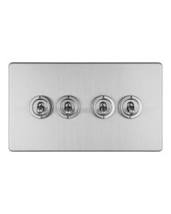Eurolite Concealed 3mm 4 Gang 10Amp 2Way Toggle Switch Satin Stainless Plate - Stainless Steel