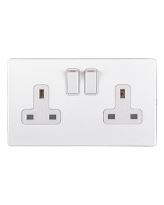 Eurolite Ecw2Sow 2 Gang 13Amp Dp Switched Socket Flat Concealed White Plate White Rockers