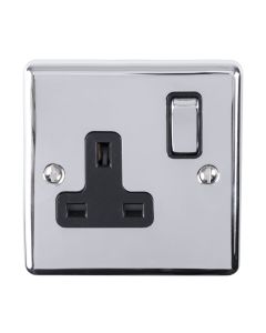 Eurolite En1Sopcb 1 Gang 13Amp Dp Switched Socket Polished Chrome Enhance Range Black Trim