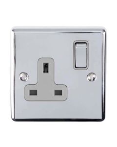 Eurolite En1Sopcg 1 Gang 13Amp Dp Switched Socket Polished Chrome Enhance Range Grey Trim