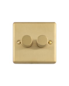 2 Gang 400W/Led 2Way Dimmer Switch Satin Brass Enhance Range Satin Brass EN2DLEDSB Eurolite EN2DLEDSB