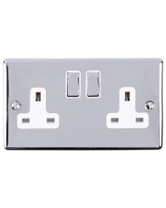 Eurolite En2Sopcw 2 Gang 13Amp Dp Switched Socket Polished Chrome Enhance Range White Trim