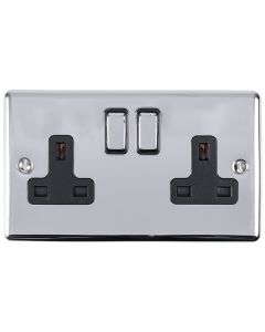 Eurolite En2Sopcb 2 Gang 13Amp Dp Switched Socket Polished Chrome Enhance Range Black Trim