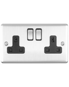 Eurolite En2Sossb 2 Gang 13Amp Dp Switched Socket Satin Enhance Range Black Trim