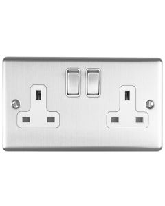 Eurolite En2Sopcg 2 Gang 13Amp Dp Switched Socket Polished Chrome Enhance Range Grey Trim