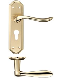 Fulton & Bray FB041EPSBPB Lincoln Lever Euro Lock (47.5mm c/c) Furniture 180 x 48mm Satin Brass / Polished Brass