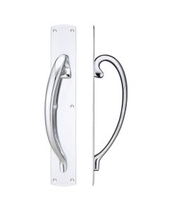 Fulton & Bray FB118LCP Cast Brass Large Pull Handle with Backplate - Left Handed - 457 x 76mm Polished Chrome