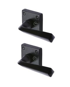 M.Marcus FB1953 Black Iron Rustic Door Handle Lever Latch on Square Rose Donnington Design