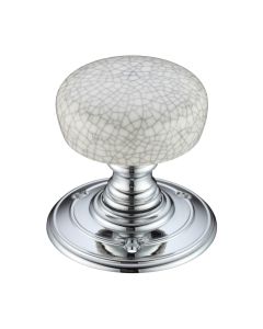 Fulton & Bray FB304GCCP Porcelain Mortice Knob on Round Rose - Grey Crackle - Face Fix Polished Chrome