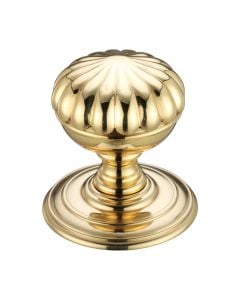Fulton & Bray FB307 Flower Mortice Knob on Round Rose - Concealed Fix Polished Brass