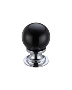 Fulton & Bray FCH02BCPBL Glass Ball Cabinet Knob - Plain Black 30mm Polished Chrome / Black Glass